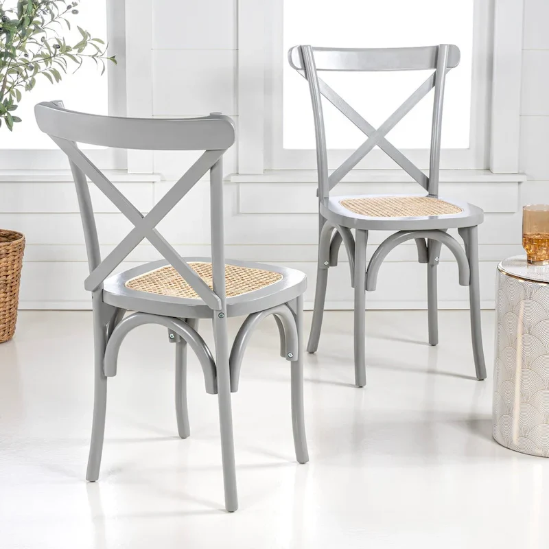 Colmar Classic Traditional X-Back Wood Rattan Dining Chair, Natural (Set of 2) by JONATHAN Y