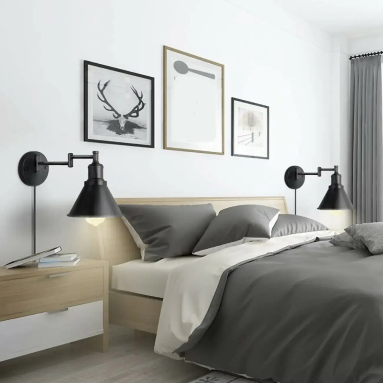 Washroom Stretchable Metal Cone Black Plug-In Vanity Light