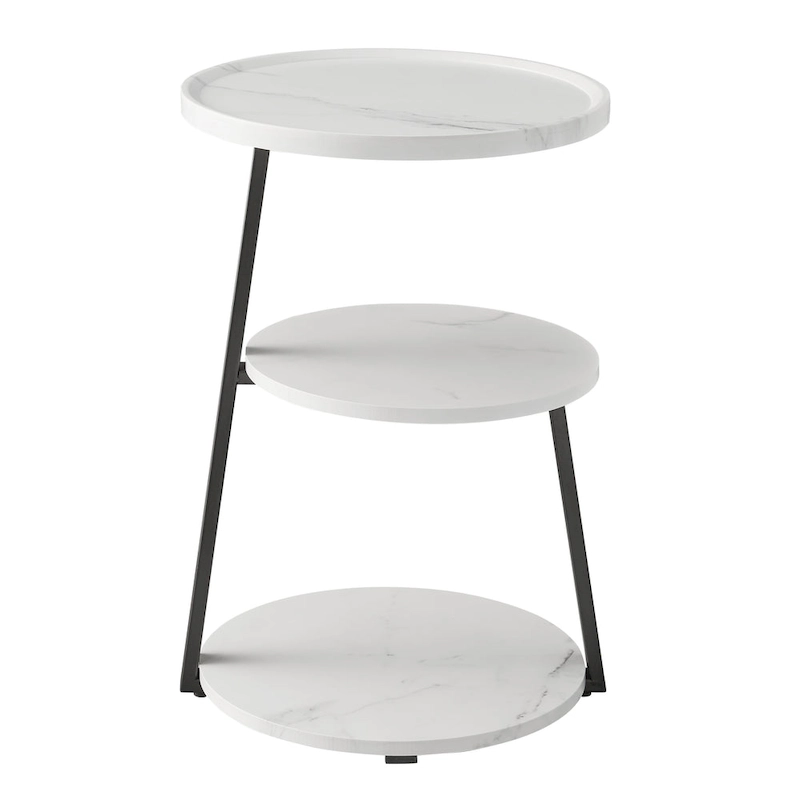 Skylar Round 3-Tier Side Accent Table with Raised Lip Edge Tabletop and Midcentury Modern Metal Asymmetric Pedestal Legs