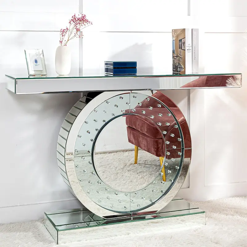 Modern Console Table with Crystal Base Entryway Sofa Table