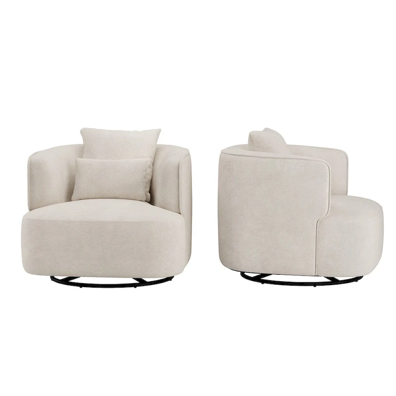 LUE BONA 2 Set Swivel Accent Armchair Fabric Blend, Modern Barrel Living Room Sofa Chair - 32.7  W x 32.7  D x 26.8  H