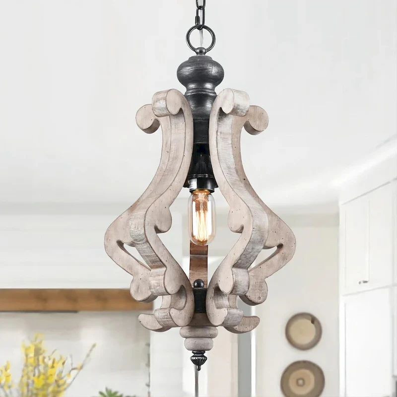 Oaks Aura Rustic Wood Pendant Light Kitchen Island Light, Farmhouse Hallway Chandelier, Dining Pendant Light