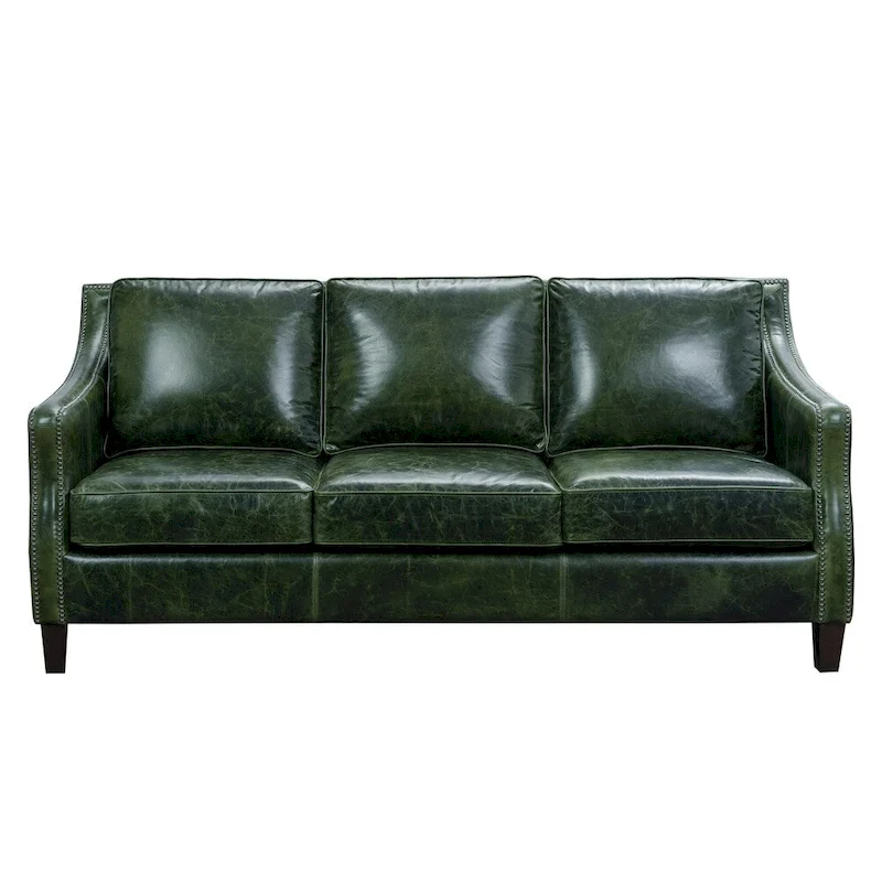 Essex Distressed Green Top Grain Leather Sofa, Loveseat and Chair Set