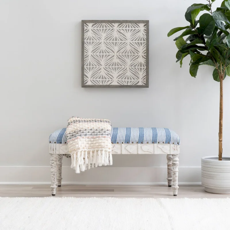 Barlow Upholstered Wood Seashell Entryway Bench