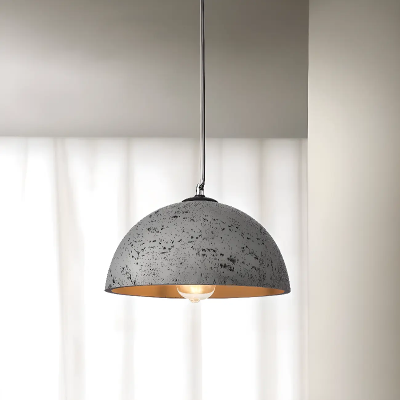 Industrial Marble Effect Dome Pendant Light for Dining Room
