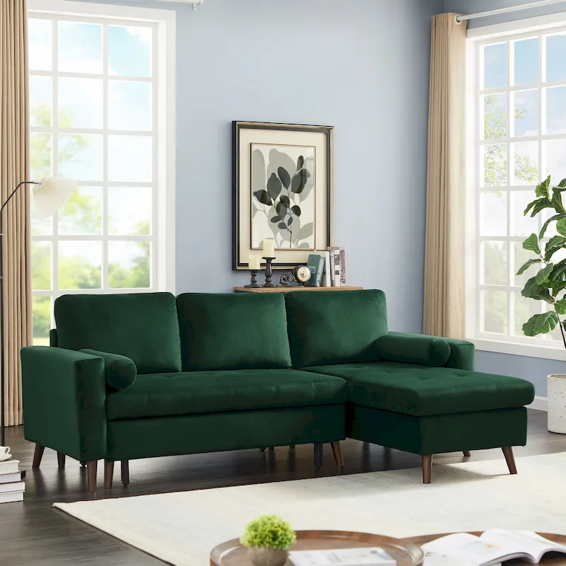 Green 88  Velvet Corner Sleeper Sectional Sofa with Pull-Out Bed