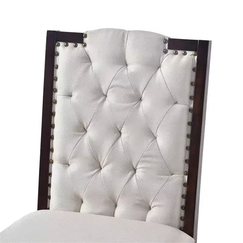 Beige Linen High Back Dining Chair, Button Tufted, Set of 4