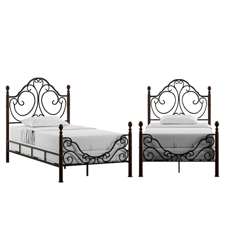 Graceful Scroll Bronze Metal Bed