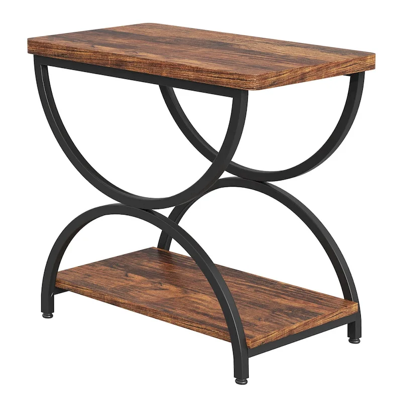 2-Tier Rectangular Wood Metal End Side Chairside Table