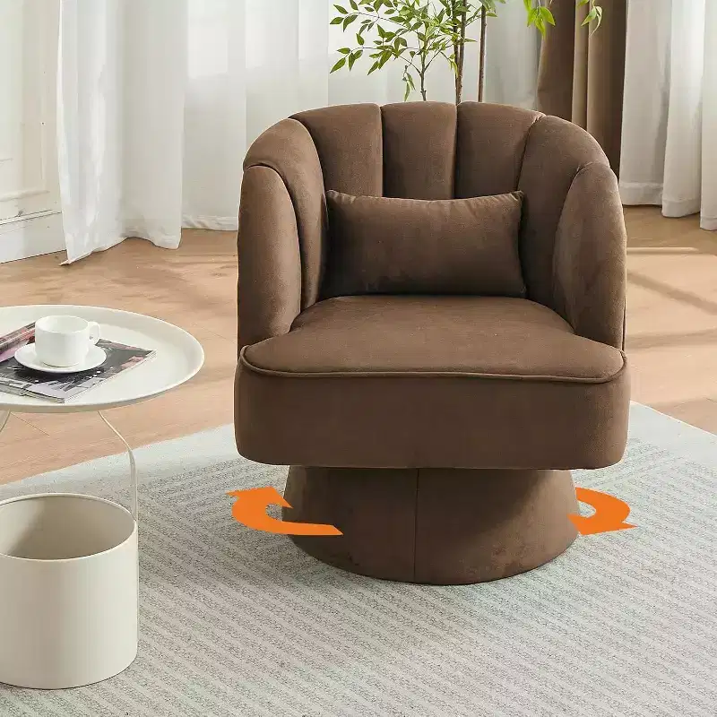 Acekool 360 Swivel Barrel Chair - Plush Teddy Velvet Lounge Chair
