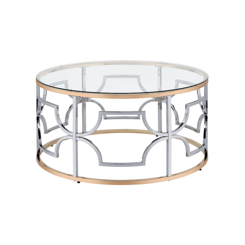 DH BASIC Modern Style Chrome and Gold Round Open Coffee Table by Denhour