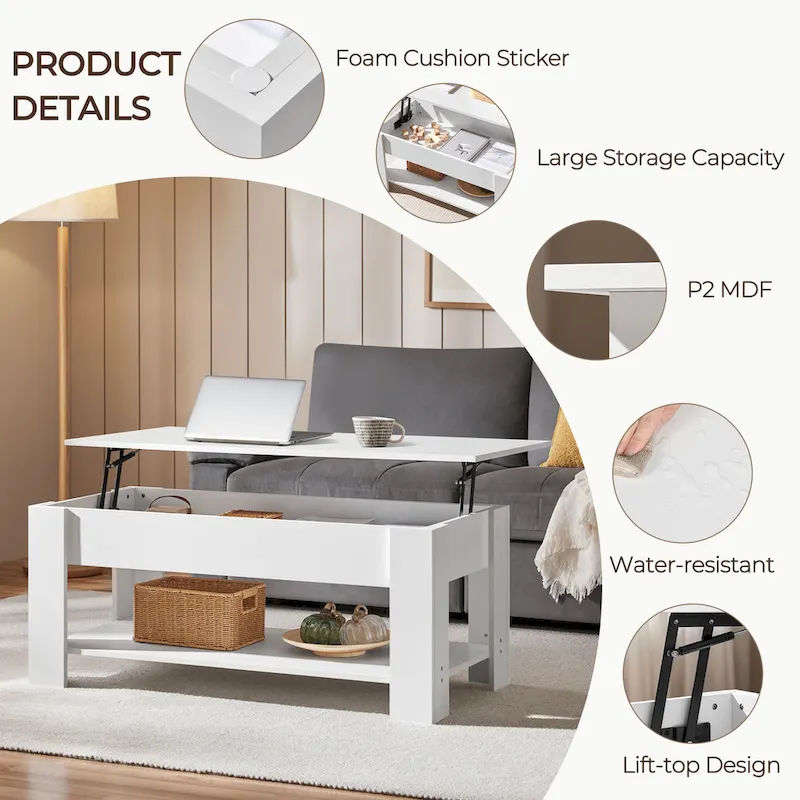Yaheetech 47.5 Lift Top Coffee Table, Hidden Compartment/ Open Shelf