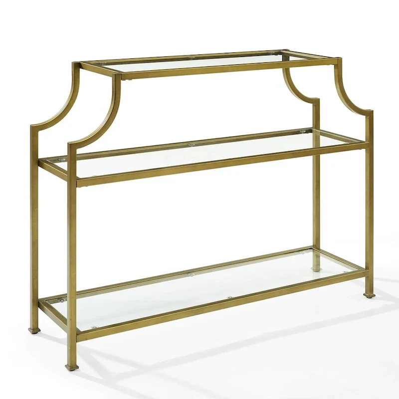 Crosley Aimee Glass/ Gold Finish Steel 3-tier Console Table