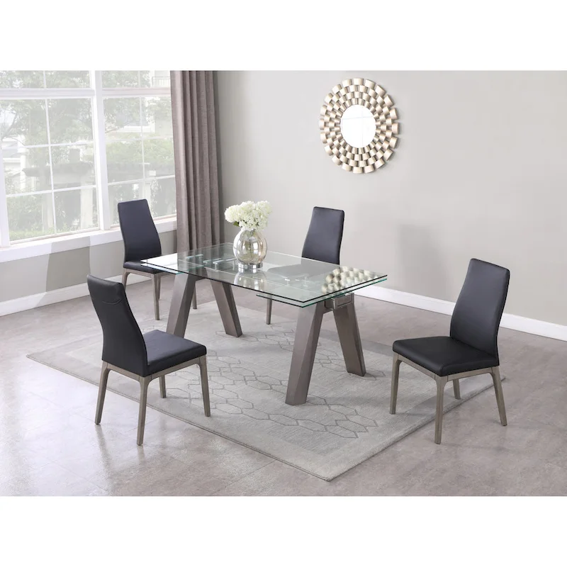 Somette Modern Dining Set with Extendable Glass Table & 2-Tone Chairs