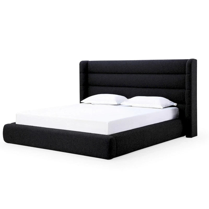 Mase Full Platform Bed Boucle Upholstery Wingback Headboard Gray