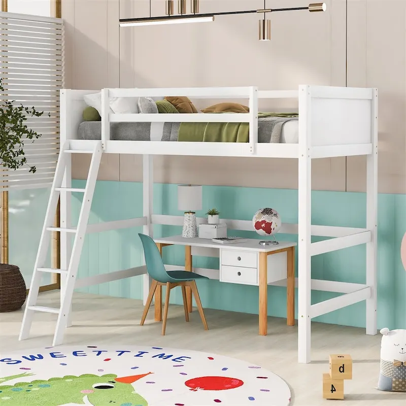 Newport Furnishings Solid Wood Twin Loft Bed with Ladder - Space Saving Design