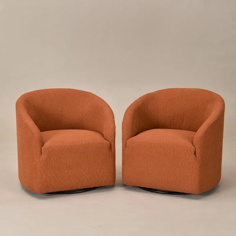 KINWELL 32 W Boucle Upholstered Swivel Barrel Armchair (Set of 2)