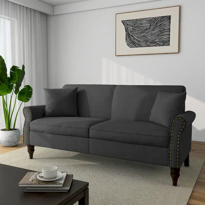 73 Sofa with Nailhead Trim Rolled Arms