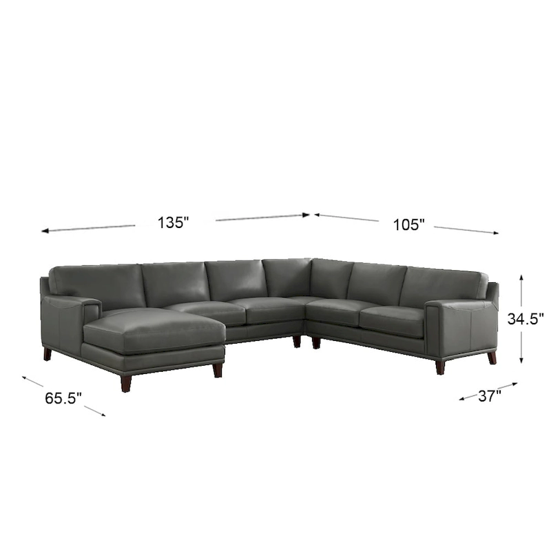 Hydeline Hayward Top Grain Leather Sectional Sofa with Chaise