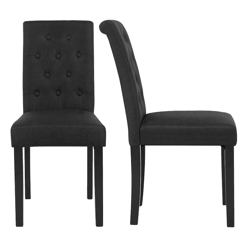 Fabric Upholstery Button Tufted Dining Chairs Set of 2