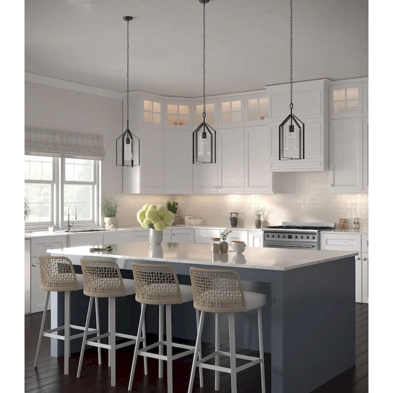 Vertex Collection One-Light Matte Black Clear Glass Contemporary Foyer Light - 12 in x 12 in x 22.5 in