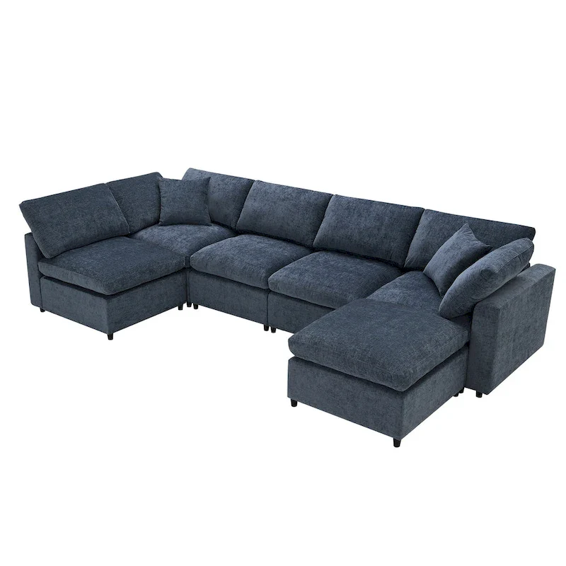 U Shaped Modular Cloud Sofa with Ottoman, Convertible Sleeper Sofa