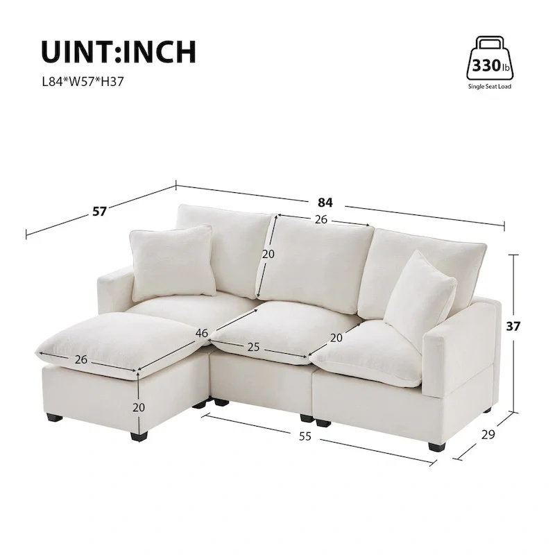 Modern Chenille Modular Sectional Sofa with 2 Pillows