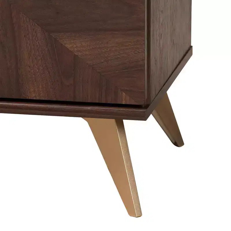 6-Drawer Mid-Century Dresser – Walnut Brown & Gold, Geometric Grain, Angled Legs