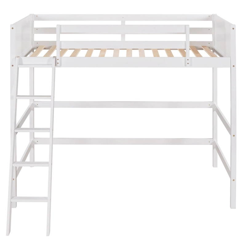 Twin Solid Wood Loft Bed with Ladder & Fence