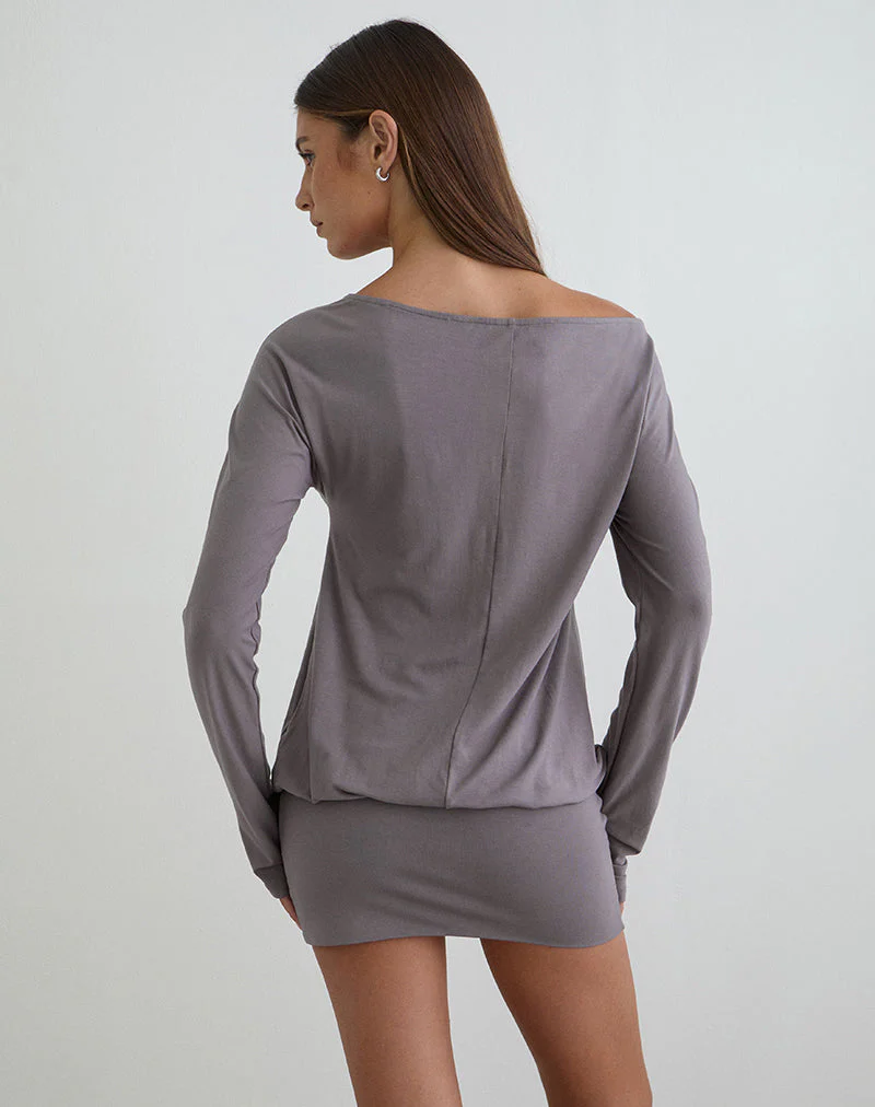 Raluca Long Sleeve Mini Dress in Grey Lavender