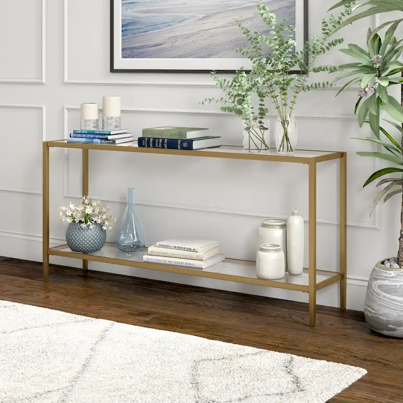 Hera 64 Wide Rectangular Console Table with Glass Shelf - 64 Wide
