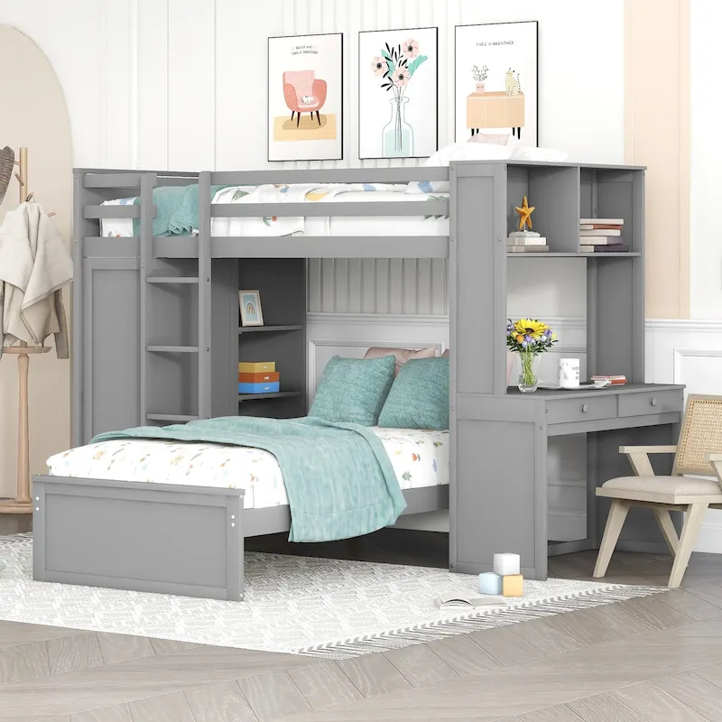 Twin over Twin Pine Loft Bed with Stand-alone