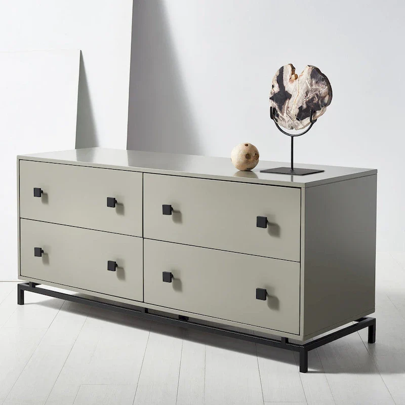 4-Drawer Dresser with Gold Accents - White/Taupe/Black
