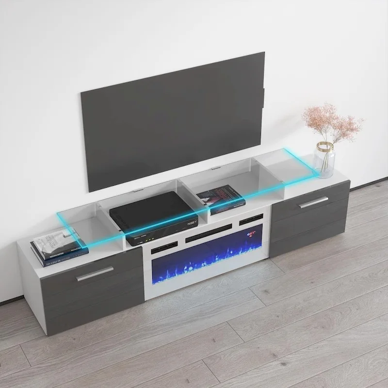 White/Gray/Black Electric Fireplace TV Stand, Fits 85