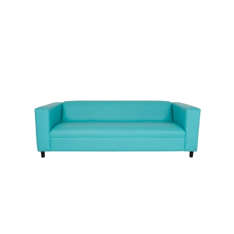 HomeRoots 84 Teal Blue Faux Leather Sofa With Black Legs - 84