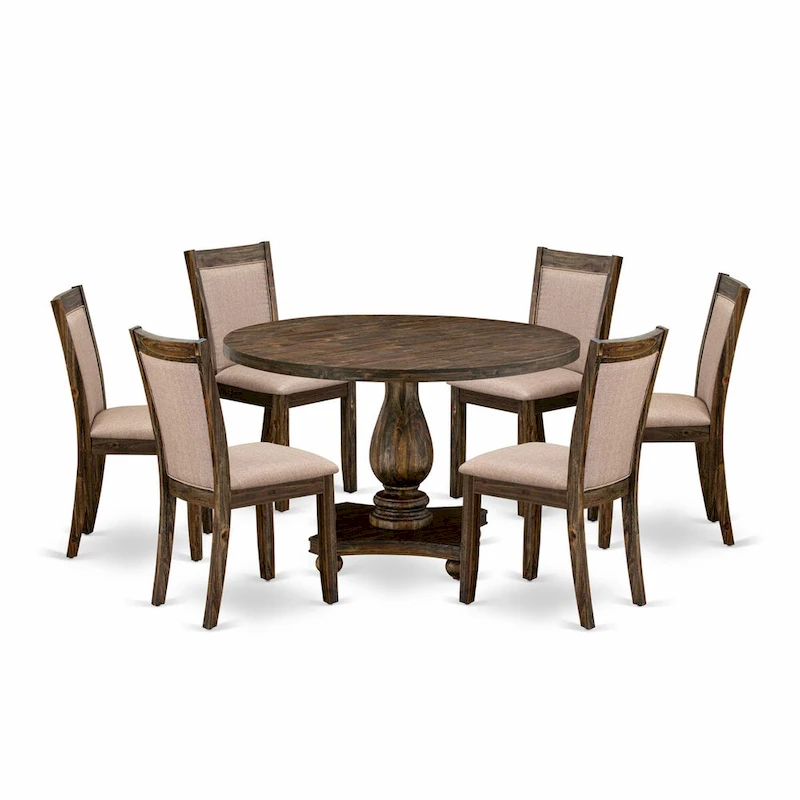 East West Furniture Kitchen Table Set- a Dining Table & Dark Khaki Linen Fabric Chairs, Distressed Jacobean (Pieces Option)