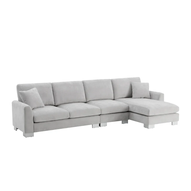 119 Chenille L-Shaped Sectional Sofa with Chaise Lounge and 2 Pillows