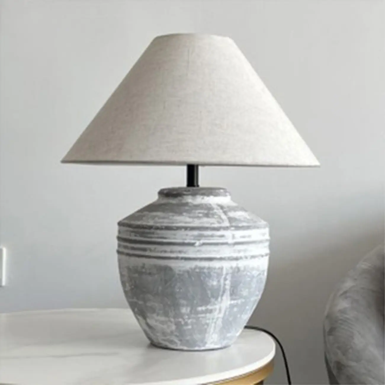 Modern Geometric Ceramic LED Desk Lamp with Fabric Shade