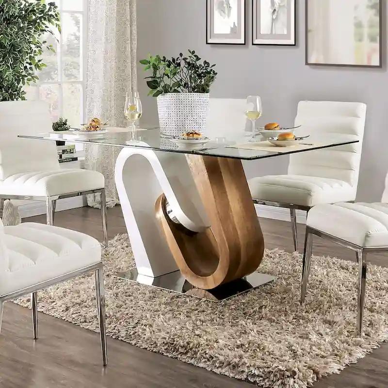 Fen Contemporary White 64-inch Glass Top Dining Table