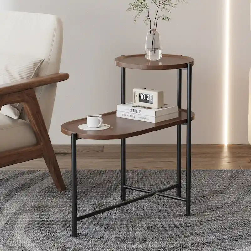 Small Coffee Tables 2-tier Modern Sofa Side Table with Wood Storage Shelf Living Room End Tables Nightstands