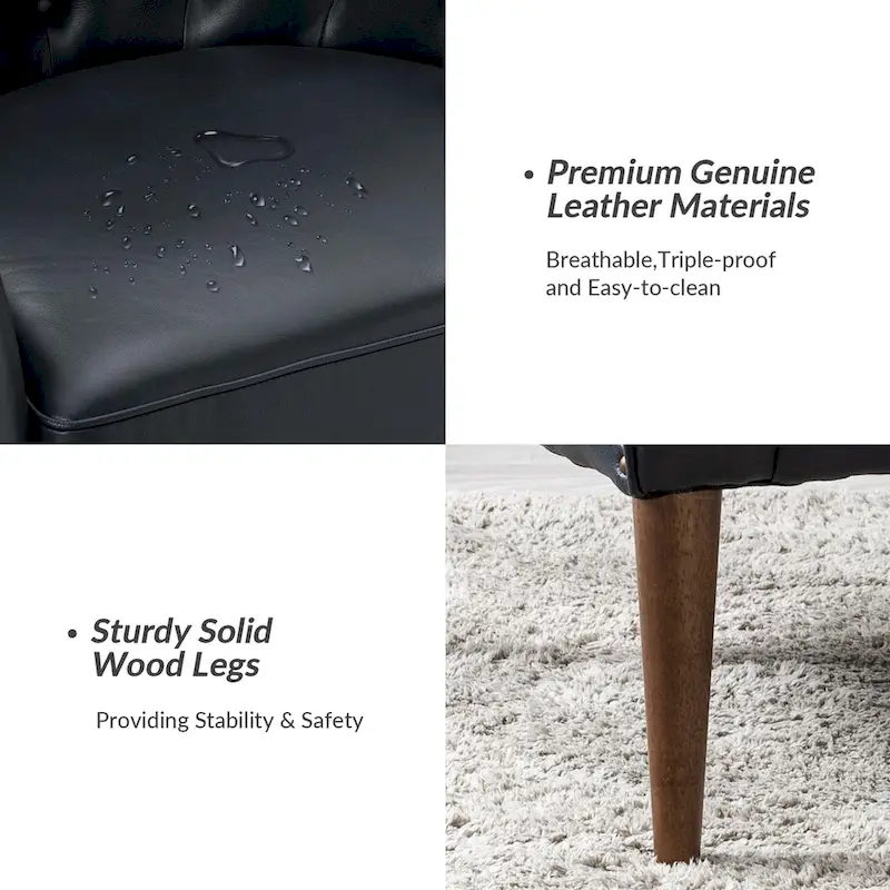 Melisa Classic Genuine Leather Wood Legs Barrel Chair With Tufted Back Set Of 2 By HULALA HOME