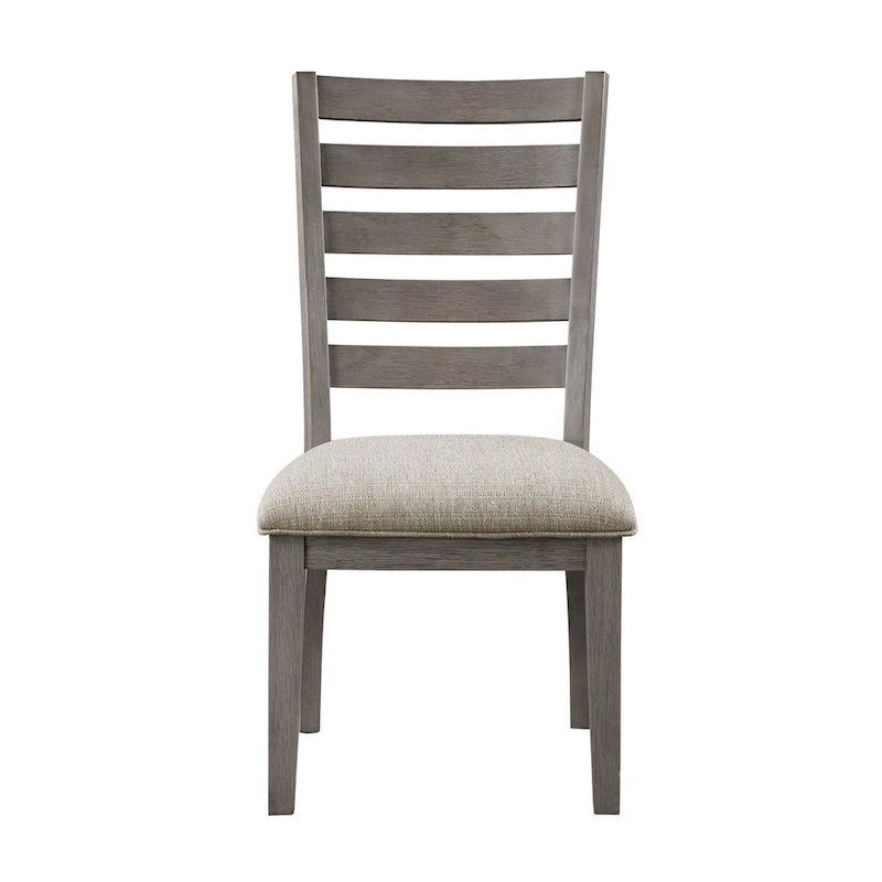 Trea 23 Inch Side Dining Chairs Set of 2, Ladder Back, Gray, Beige Cushioned Seat