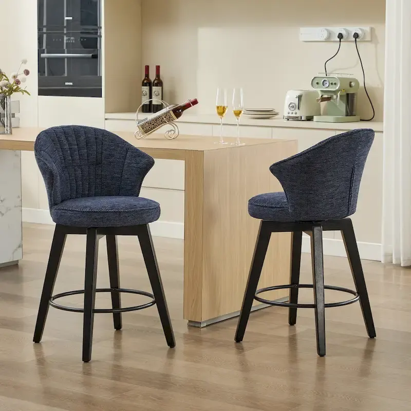 Swivel Bar Stools Set of 2, Upholstered Dining Room Chairs with Wide Backrest, Counter Height Chair with Metal Legs