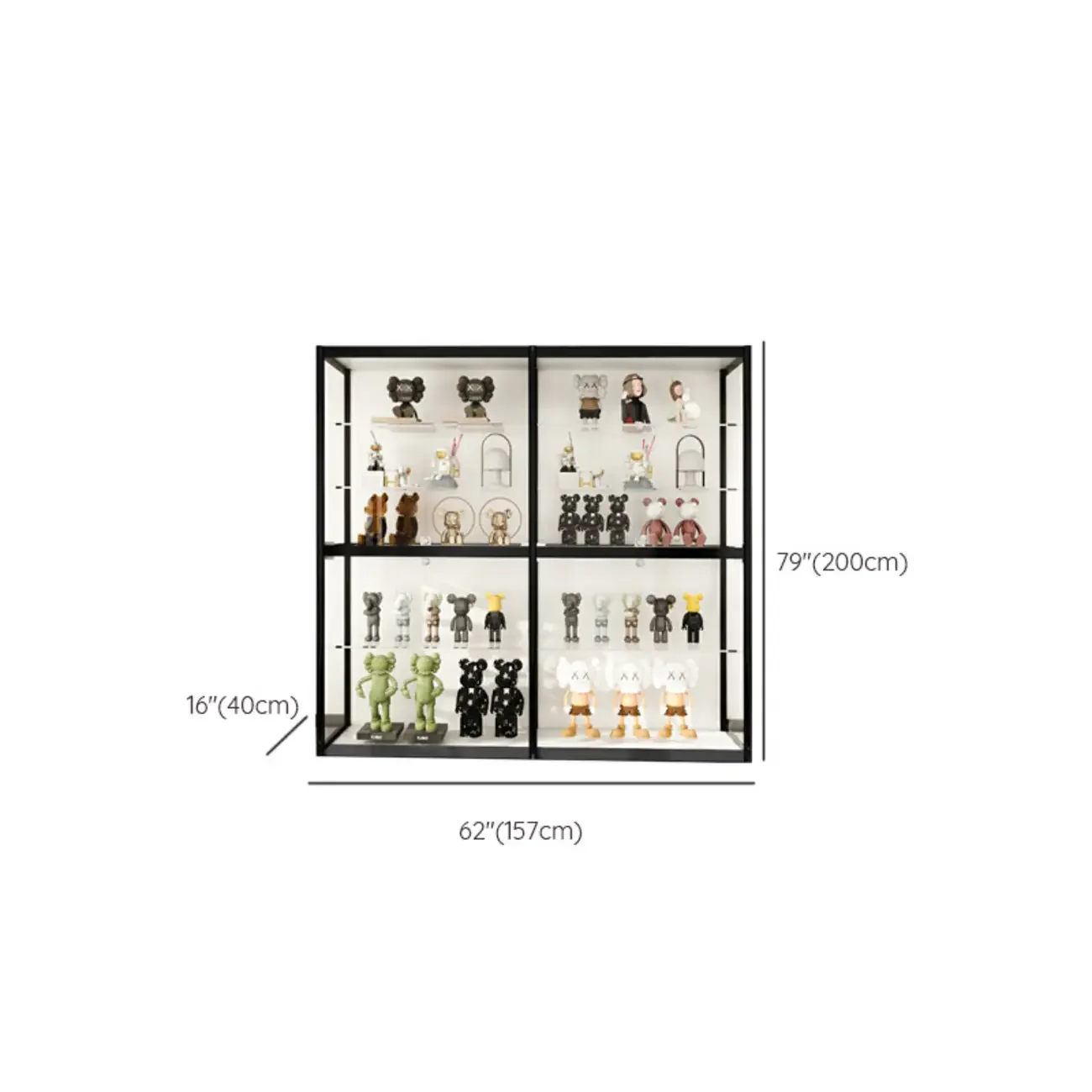 Black Metal Frame Clear Glass Shelf Curio Cabinet