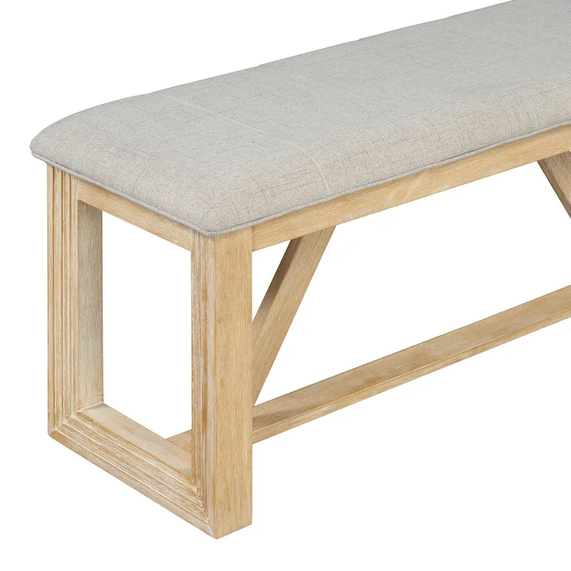 6 Piece Dining Table Chair Set, Wooden Kitchen Furniture Set with Acacia Wood Rectangular Table, 4 Chairs and 1 Bench