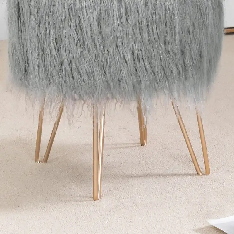 Adeco Vanity Stool Chair Soft Furry Footrest Stool Make Up Ottoman