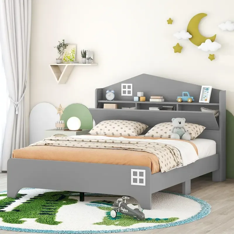 Full Size Platform Bed with Storage Headboard