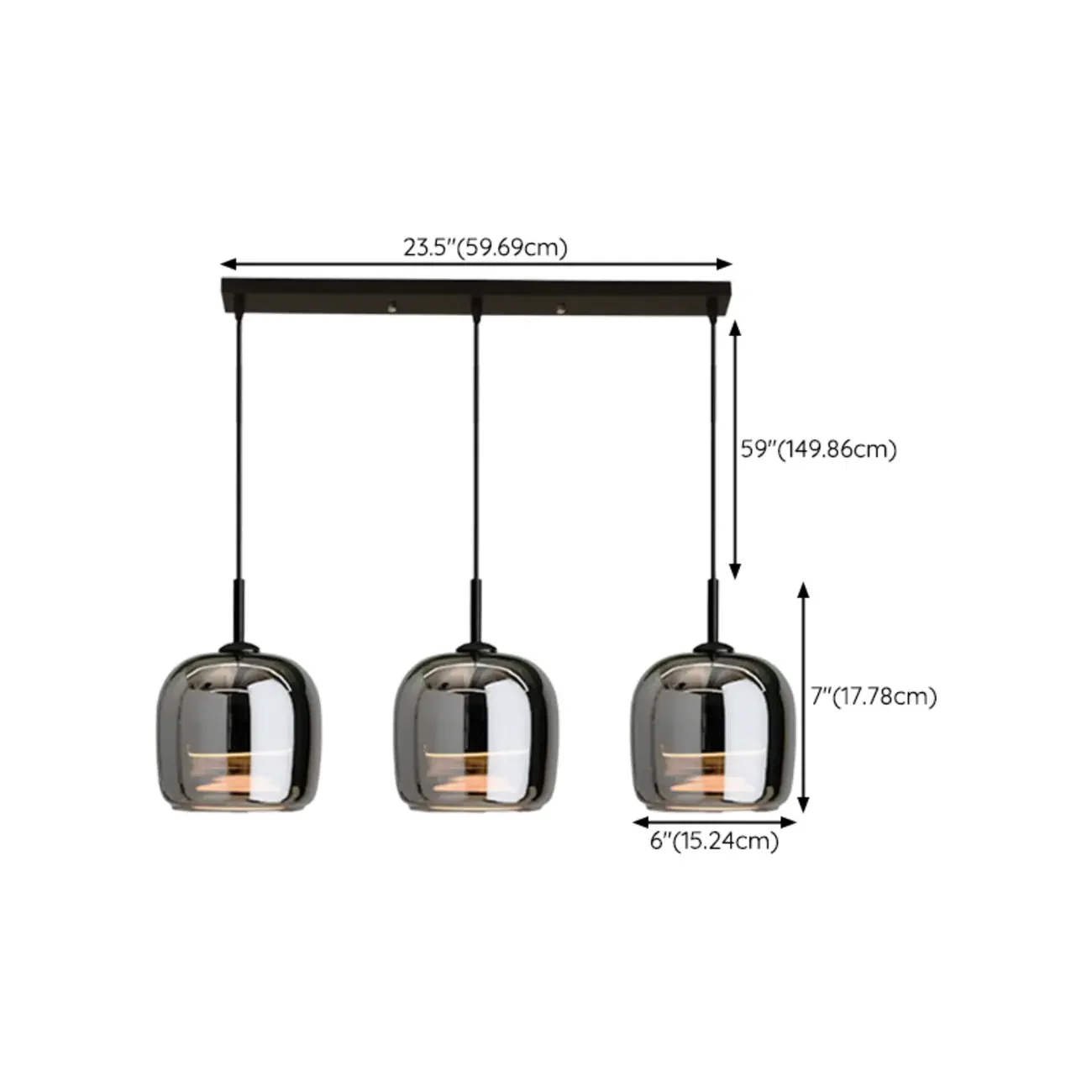 Modern 3 Light Black Glass Jar Pendant Light
