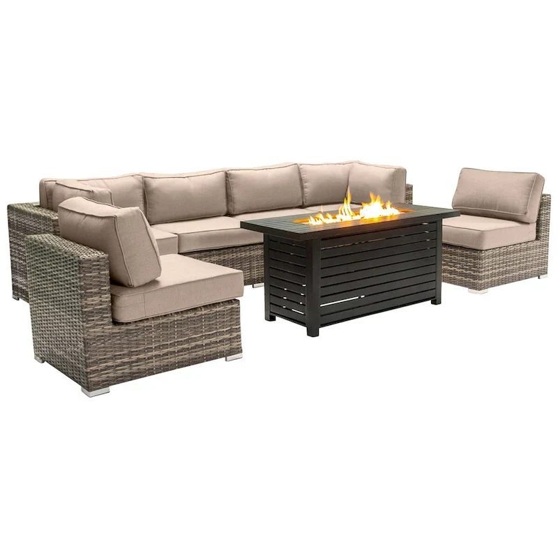 LSI 6 Person Seating Group With Metal Firepit And Sunbrella Cushions
