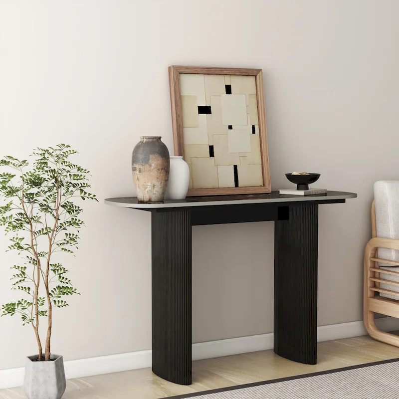 Marble Console Table Entryway Table with Fluted Base